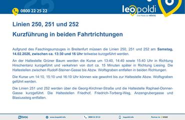 am 14.02.26 - Kurzführung der Linien 250, 251, 252
