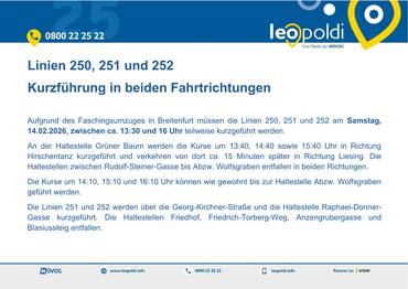 am 14.02.26 - Kurzführung der Linien 250, 251, 252