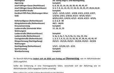 Abholung BIO-Tonnen 2026