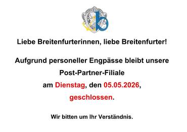 POST - Partner am Dienstag, den 05.05.2026, geschlossen.