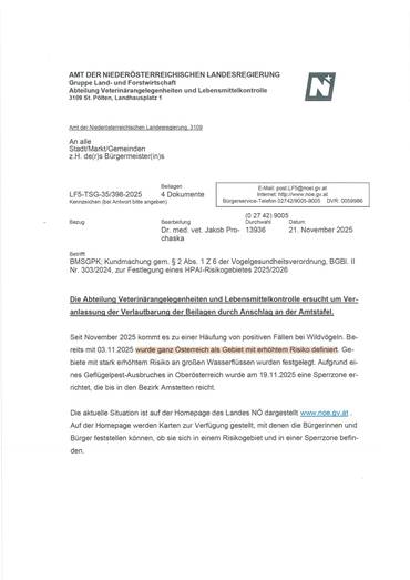 ACHTUNG - GEFLÜGELPEST!