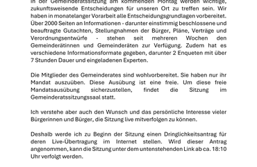 Live-Übertragung der Gemeinderatssitzung