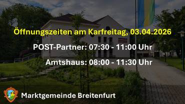 Öffnungszeiten am Karfreitag, 03.04.2026